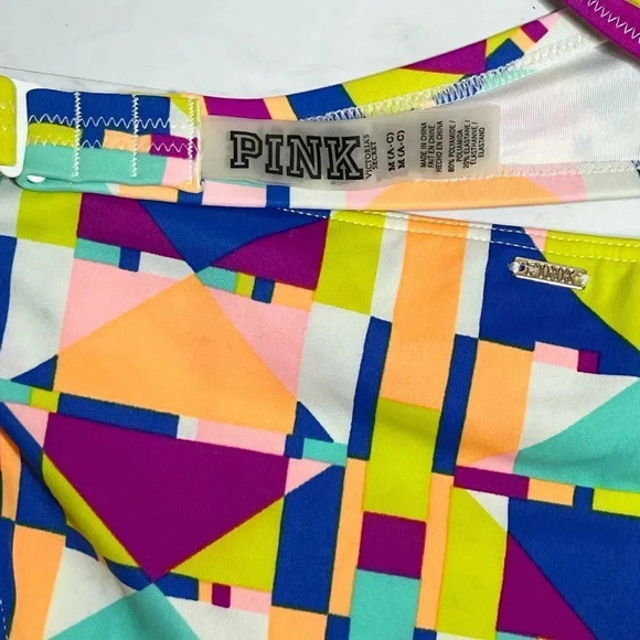 PINK Victorias Secret Halter Bikini Size Medium Geometric Padded Swim - Picture 6 of 8